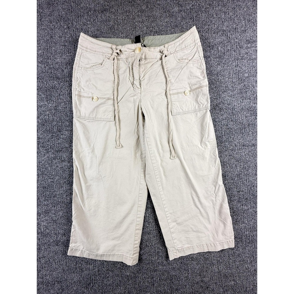 Y2K Intro Stretch Cargo Capri Pants Womens 6 Beige Twill Adjustable Waist Crop